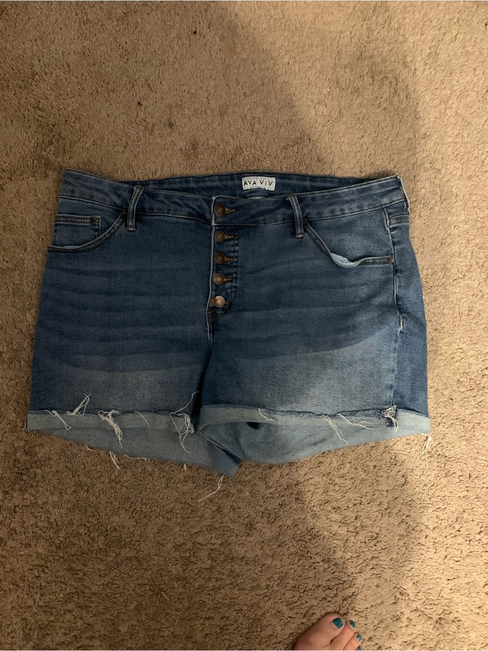 Ava & Viv Medium Blue Distressed Denim Button-Fly Shorts